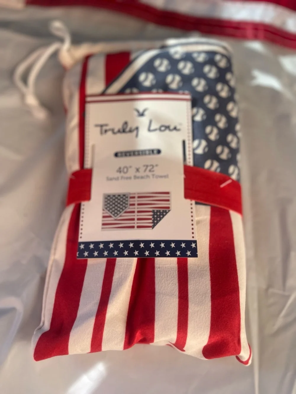 Truly Lou Baseball flag beach towel - sand free 40”x72”-  Brand new!